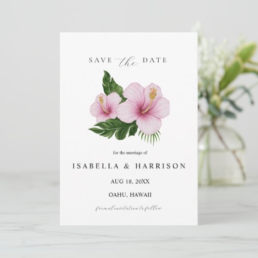 Invitation KALANI | Hibiscus Save the Date Template (Debout devant)