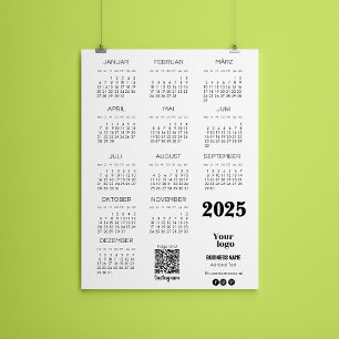 Invitation Kalender Deutsch 2025 Calendrier complet année Qr