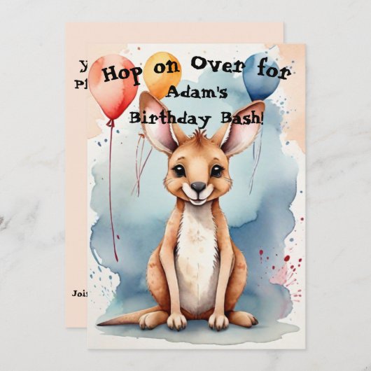 Invitation Kangaroo Birthday Bash (Devant / Derrière)