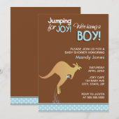 Invitation Kangourou Brown sautant pour le baby shower de (Devant / Derrière)
