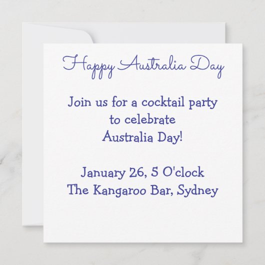 Invitation Kangourou en argot australien (Dos)