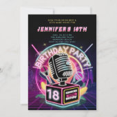 Invitation Karaoke 90s Neon Glow Millennial 18e anniversaire (Devant)