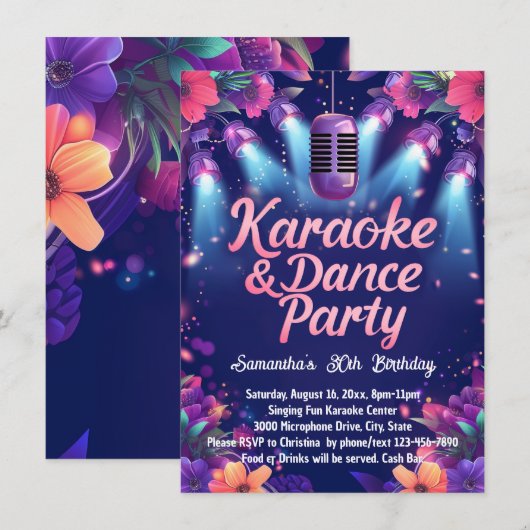Invitation Karaoke Dance Party Social ou fête d'anniversaire (Devant / Derrière)