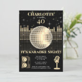 Invitation Karaoke Night Black Gold 40th Disco Birthday Party (Debout devant)