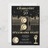 Invitation Karaoke Night Black Gold 50th Disco Birthday Party (Devant)