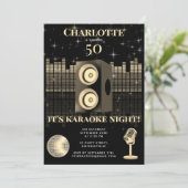 Invitation Karaoke Night Black Gold 50th Disco Birthday Party (Debout devant)