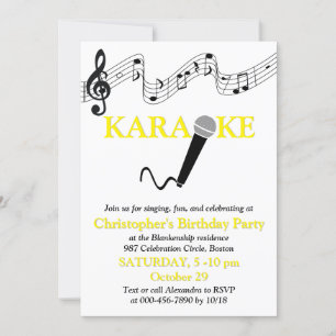 Invitation Karaoke Party Échelle musicale Microphone Jaune