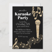 Invitation Karaoke Party Gold Parties scintillant Notes music (Devant)