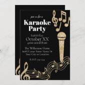 Invitation Karaoke Party Gold Parties scintillant Notes music (Devant / Derrière)