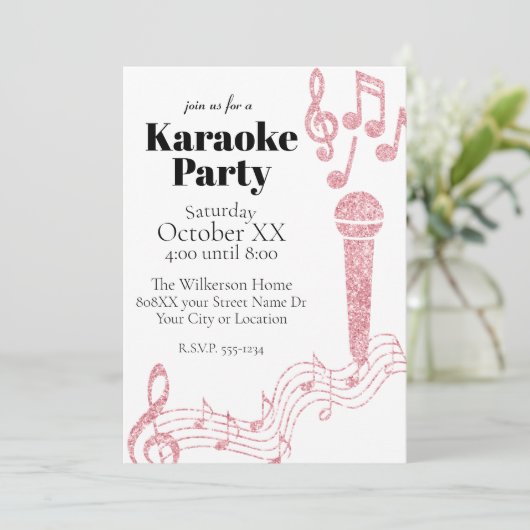 Invitation Karaoke Party Parties scintillant rose Notes music (Debout devant)