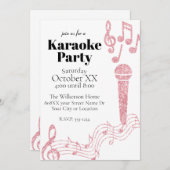 Invitation Karaoke Party Parties scintillant rose Notes music (Devant / Derrière)