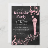 Invitation Karaoke Party Parties scintillant rose Notes music (Devant)