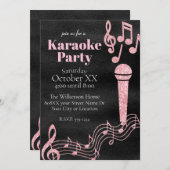 Invitation Karaoke Party Parties scintillant rose Notes music (Devant / Derrière)