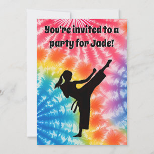 Invitation Karate Girl fête d'anniversaire Cravate-Dye Rainbo