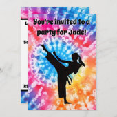 Invitation Karate Girl fête d'anniversaire Cravate-Dye Rainbo (Devant / Derrière)