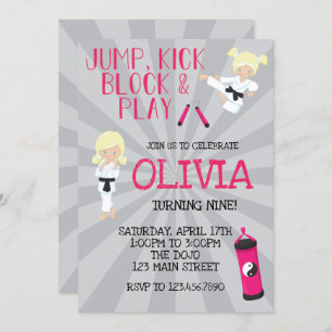 Invitation Karate Girl Pink Martial Arts Anniversaire