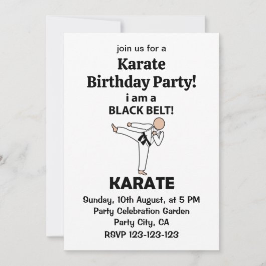 Invitation Karate I am A Black Belt Karate Anniversaire (Devant)