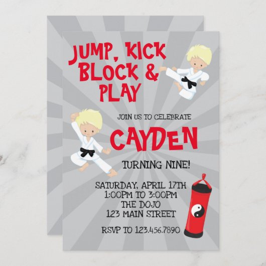 Invitation Karate Martial Arts Rouge et Noir Invitday Birthda (Devant / Derrière)