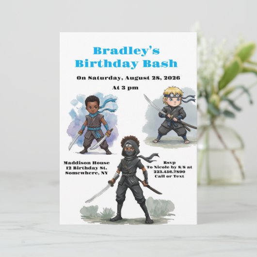 Invitation Karate Ninja Boy's Birthday Bash (Debout devant)