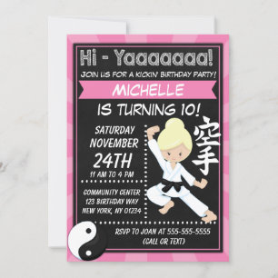 Invitation Karate Party Blond Hair Girl Anniversaire de enfan