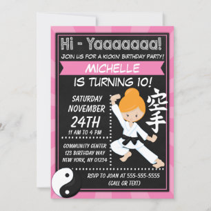 Invitation Karate Party Red Hair Girl Anniversaire de enfant