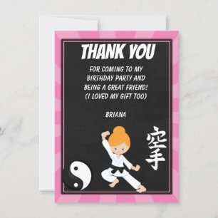 Invitation Karate Red Hair Girl Anniversaire Merci de fête In