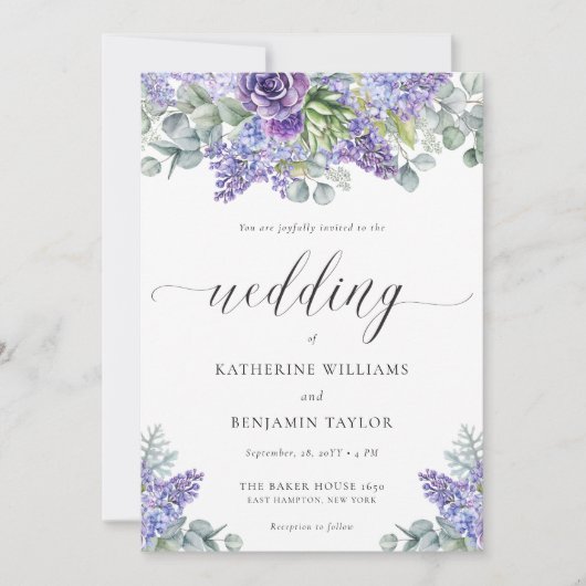 Invitation Katherine Elegant Script Floral Lavender Mariage (Devant)