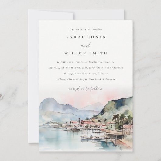 Invitation Kauai Hawaii Watercolor Landscape Wedding (Devant)
