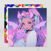 Invitation Kawaii Anime Girl with Plush Creator (Devant / Derrière)