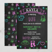 Invitation Kawaii Anniversaire Chalkboard Neon Party Invitati (Devant / Derrière)