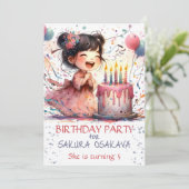 Invitation Kawaii Asian girl 5e Anniversaire gâteau nom des c (Debout devant)
