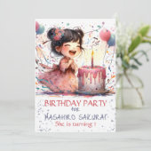 Invitation Kawaii Asiatique fille 1er Anniversaire gâteau nom (Debout devant)