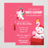 Invitation Kawaii Caricature X mas White Elephant Party (Devant / Derrière)