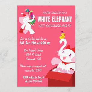 Invitation Kawaii Caricature X mas White Elephant Party