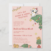 Invitation Kawaii Chat Mignon & Arbre de Noël (Devant)