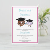 Invitation Kawaii Chocolat Et Vanille Donuts et Diplômes (Debout devant)