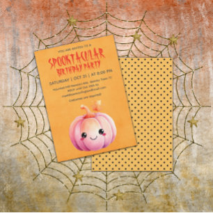 Invitation Kawaii Citrouille Halloween fête d'anniversaire