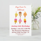 Invitation Kawaii Crème glacée et Popsicles fête d'anniversai (Debout devant)