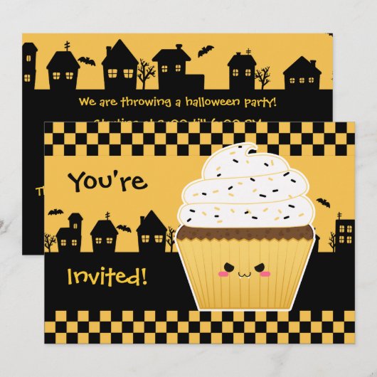 Invitation Kawaii Cupcake Halloween (Devant / Derrière)
