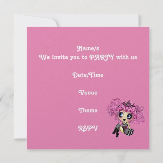Invitation Kawaii fille douce 16 PinkyP (Dos)