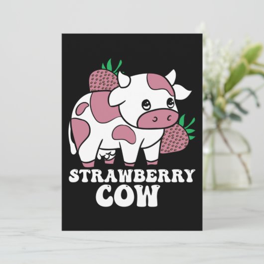 Invitation Kawaii fraise vache folle vache ferme animal (Debout devant)