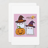 Invitation Kawaii Ghosts and Pumpkin Halloween Greeting Card. (Devant / Derrière)