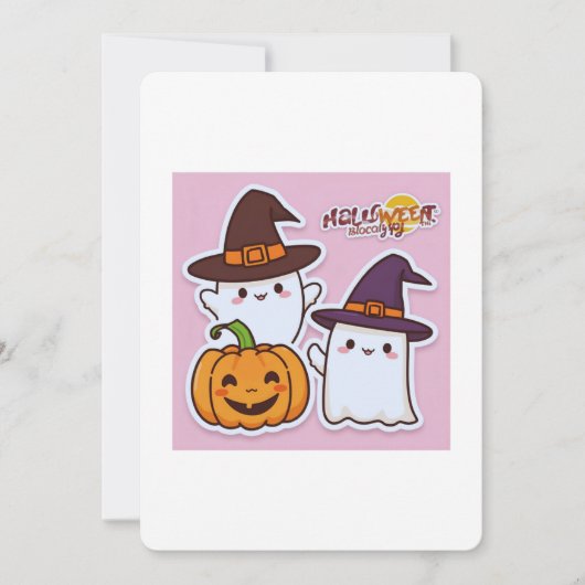 Invitation Kawaii Ghosts and Pumpkin Halloween Greeting Card. (Devant)