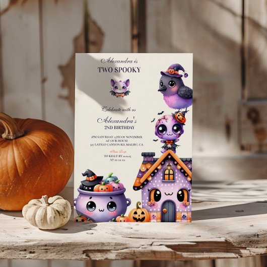 Invitation Kawaii Halloween 2ème anniversaire Éffrayant Cute 