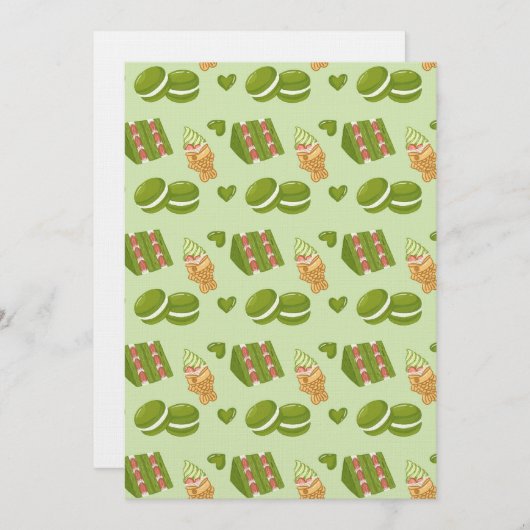 Invitation Kawaii Hand-Drawn Matcha Sweets Seamless Pattern (Devant / Derrière)