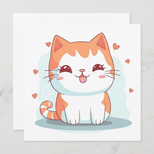Invitation Kawaii Kitty Chat Chibi (Devant / Derrière)