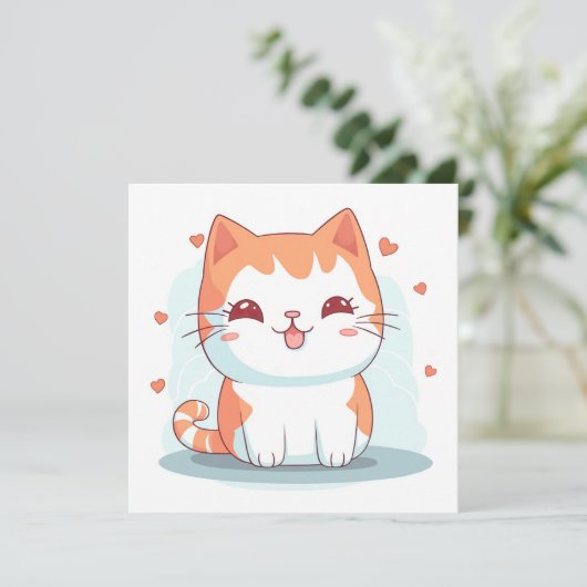 Invitation Kawaii Kitty Chat Chibi (Debout devant)