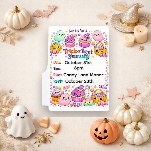 Invitation Kawaii Pastel Chibi Fantôme Halloween