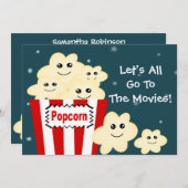 Invitation Kawaii Popcorn Movie Party (Devant / Derrière)