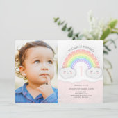 Invitation Kawaii Rainbow & Clouds Girl Birthday Photo (Debout devant)